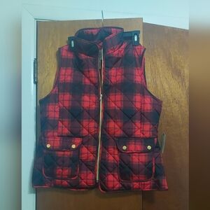 Ladie's St. John's Bay black/red plaid vest